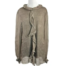 Saga Silk Subversive Ethereal Ruffle Blouse Size 3 Large Sheer Grunge Fairy