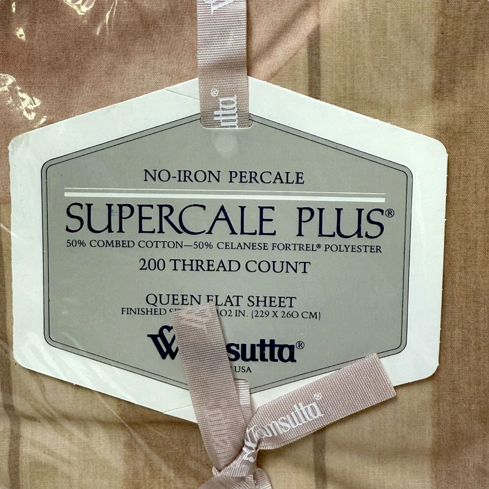 Sábana plana Wamsutta Queen Oasis beige pastel supercal sin hierro mezcla de algodón nueva con etiquetas Foto 4 de 4