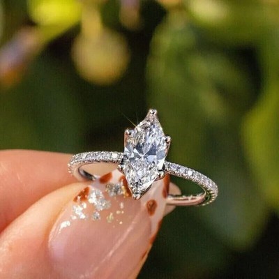 2 Ct Marquise Simulated Diamond Anniversary Cluster Ring 14k White Gold Plated