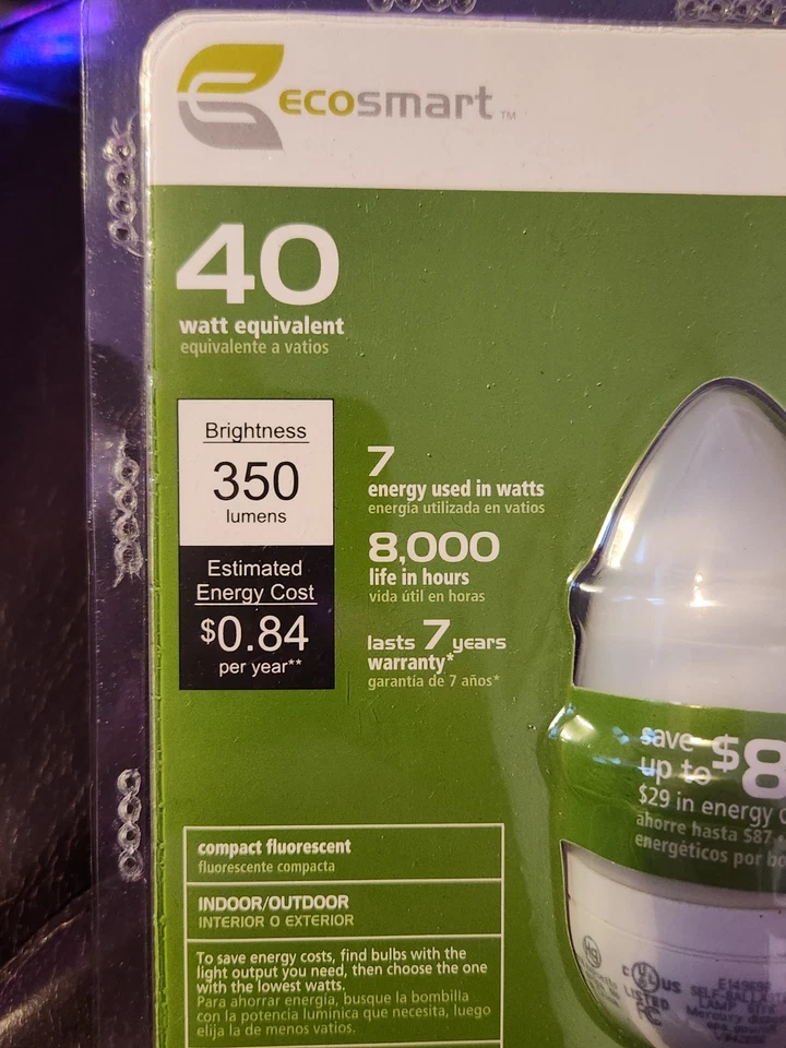 EcoSmart 40W Compact Fluorescent Bulbs 3pk Soft White Candelabra Base 350 Lumens - Image 3 of 4