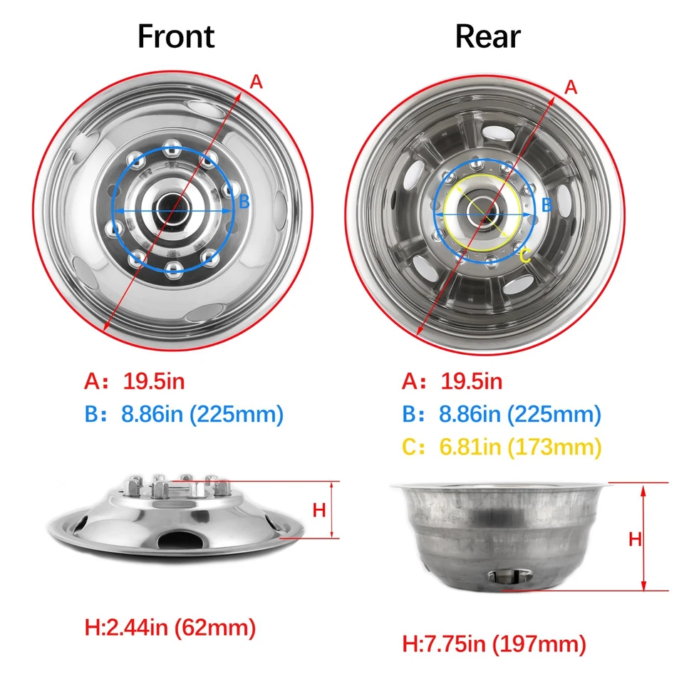 fits 2005-2021 Ford F450 F550 Super Duty 19.5" Dually Rim Wheel Simulators - Imagem 2 de 4