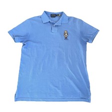 Ralph Lauren Custom Slim Fit Polo Bear Polo Shirt Blue Embroidered Mens Medium
