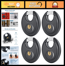 4 Pack Stainless Steel Disc Padlocks, 3/8" Keyed Locks for Outdoor Storage Secur