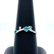 Designer 925 Sterling Silver Blue White Cubic Zirconia Cluster Stackable Ring