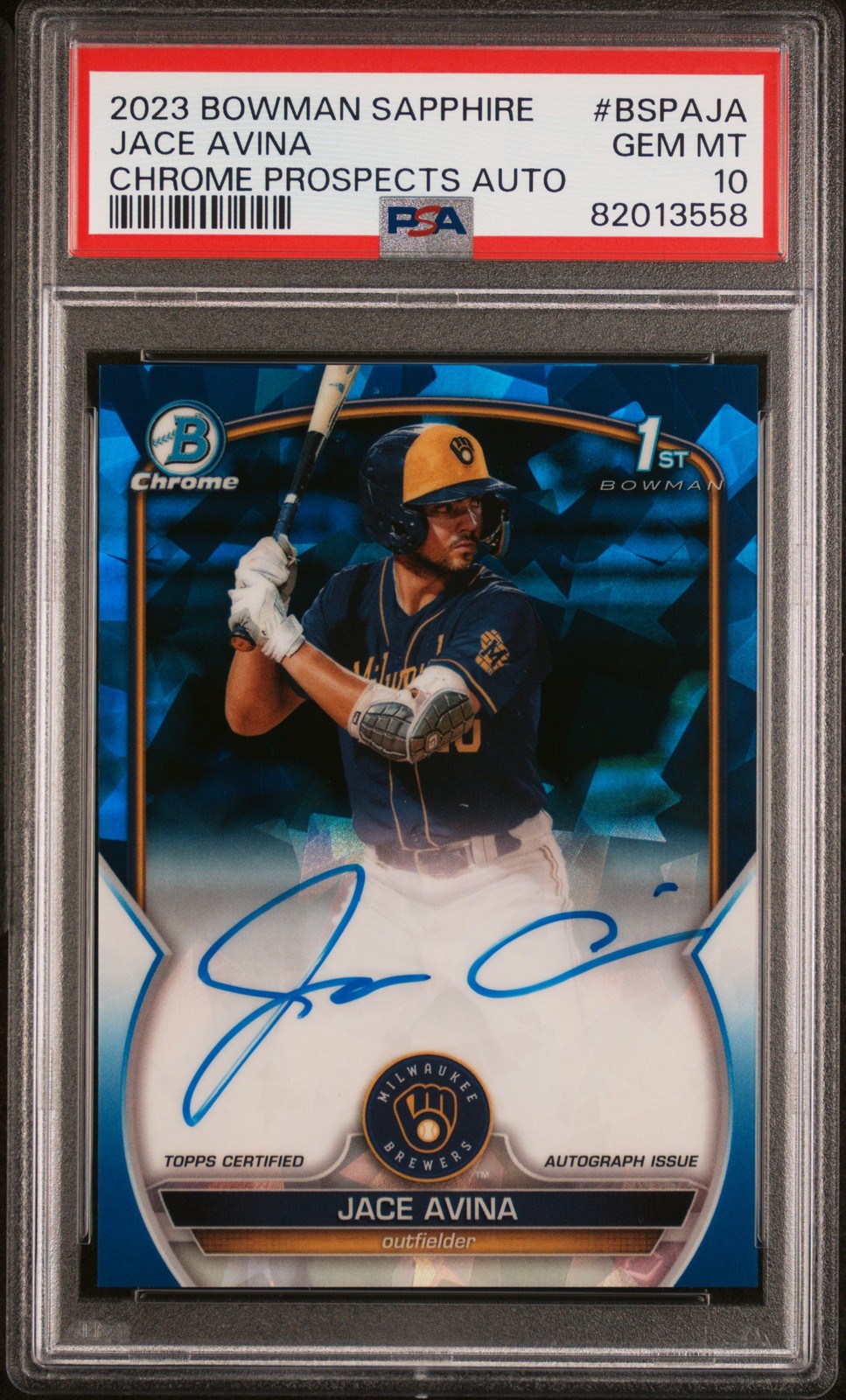 2023 Bowman Sapphire Edition Chrome Autographs #BSPAJA Jace Avina PSA 10