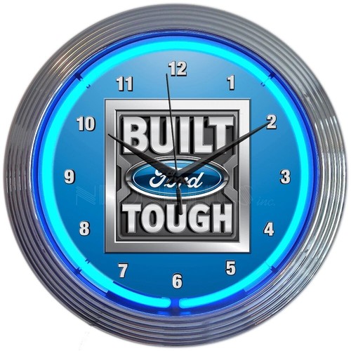 Neon Double Glass Tube Built Ford Tough Clock 15" Great Quaility
