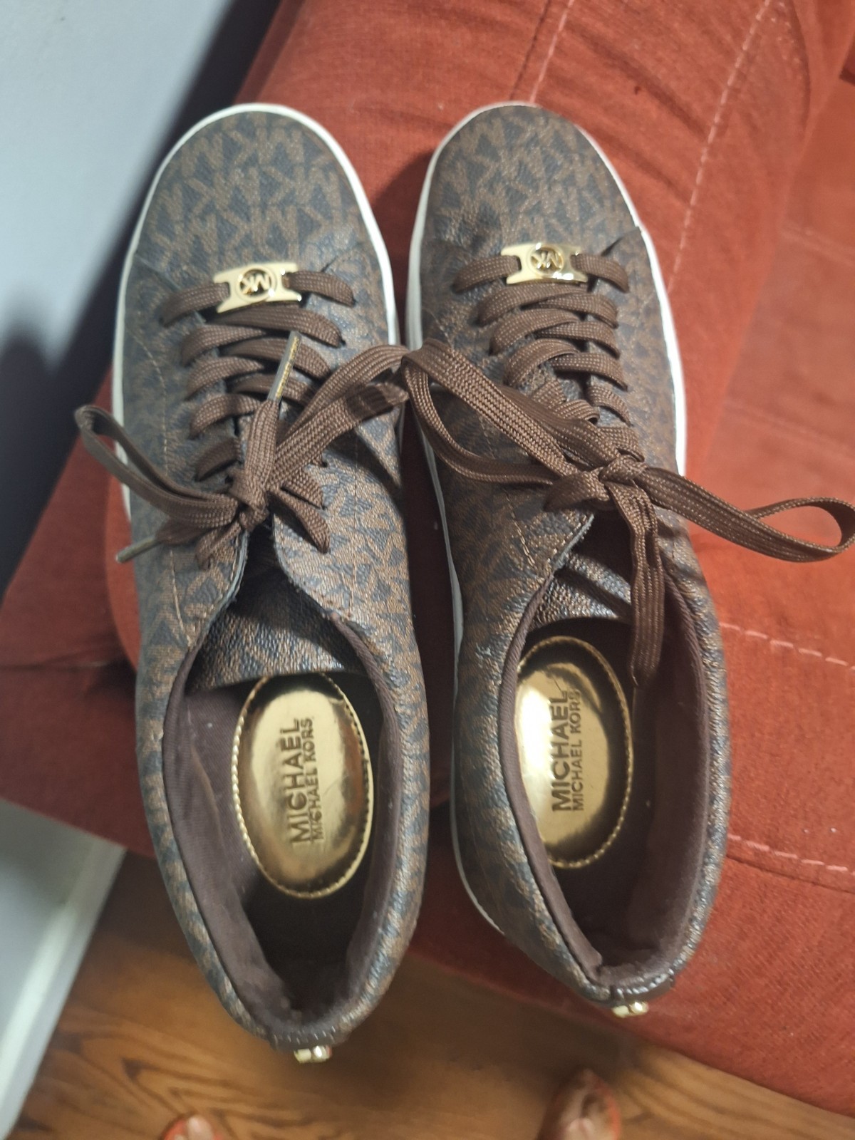 Michael Kors Brown Logo Print Lace Up Women's Low Top Casual Designer Sneakers