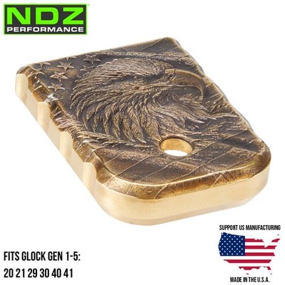 NDZ Brass Mag Base Plate Heavy 3D Engraved Eagle Flag Fits Glock