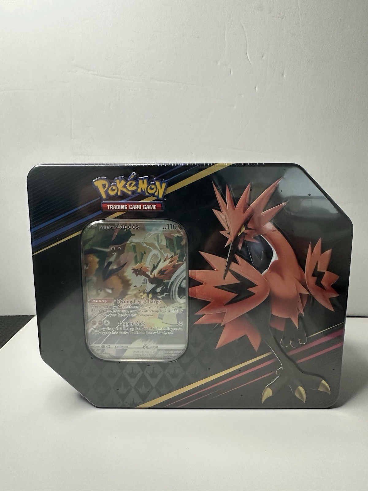 Pokémon Crown Zenith Galarian Zapdos Tin Factory Sealed 5 Packs + Full Art Promo