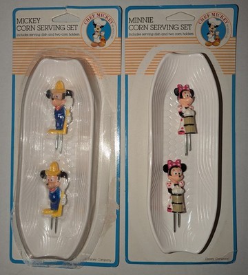 Chef Mickey MICKEY & MINNIE MOUSE CORN SERVING SET Cob Holders & Trays DISNEY