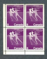CANADA Stamp #559 World Figure Skating Championships 1972,  8¢ LR CORNER BLOCK
