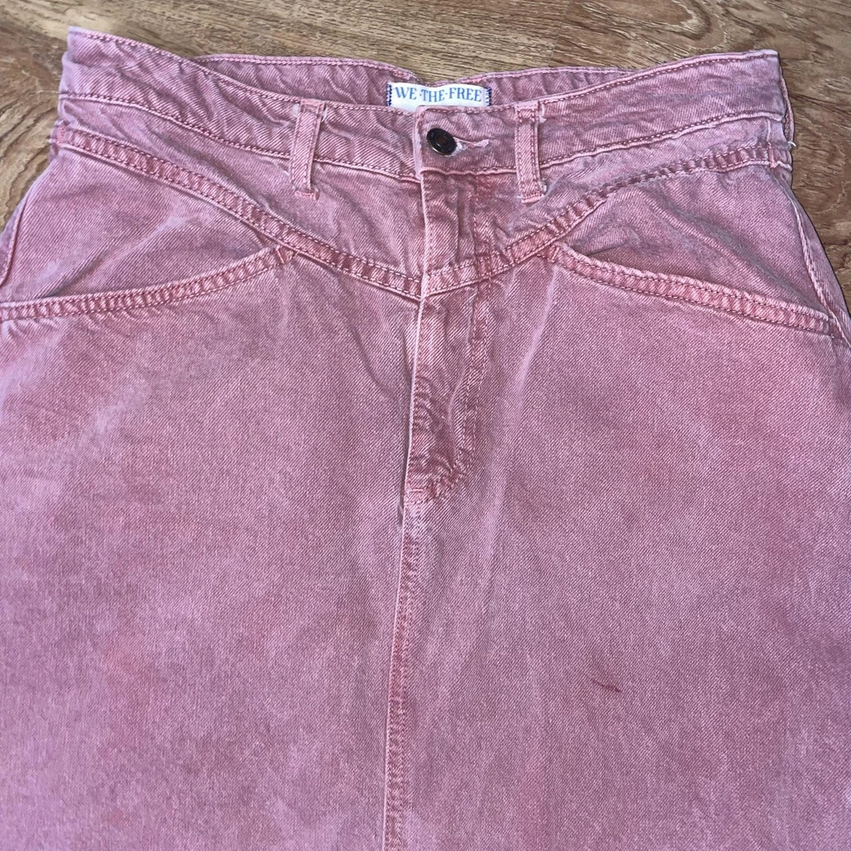 Saia jeans feminina We The Free People 6 rosa maxi linha A cintura alta bainha crua - Imagem 2 de 4