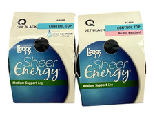 2 L'eggs Sheer Energy Medium Support Leg Control Top Pantyhose Black Q 