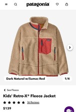 NWT Patagonia Kids Retro X Jacket Dark Natural w/ Sumac Red Size Small MSRP 139