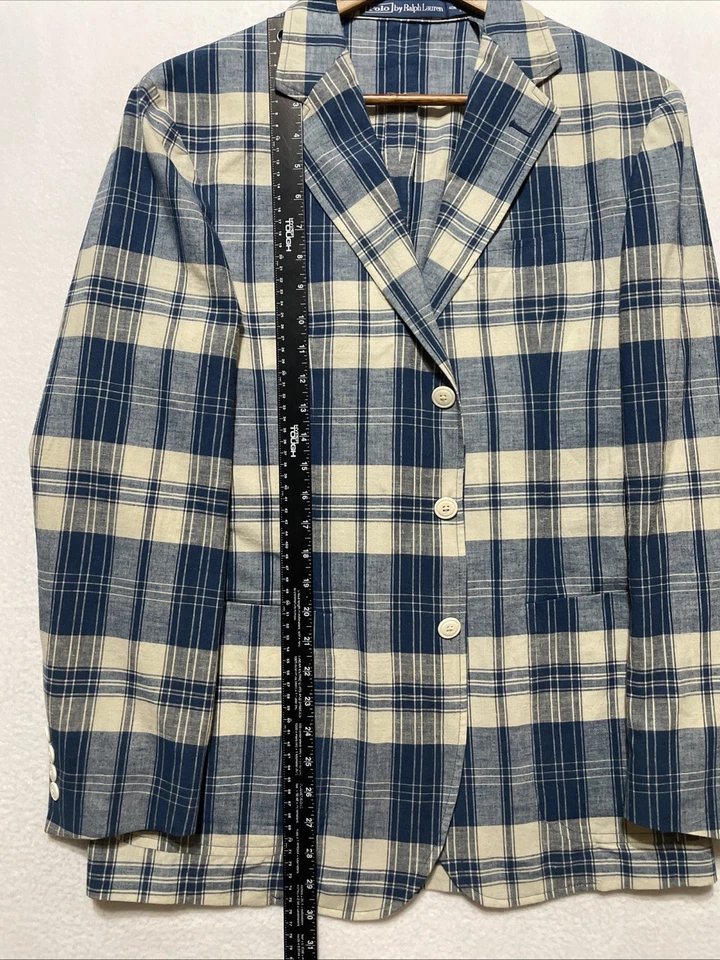 Polo Ralph Lauren Europa Blazer Masculino Azul Xadrez 40R Leve Não Estruturado - Imagem 2 de 4