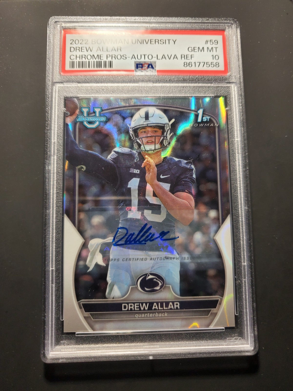 Drew Allar 2022 Bowman University Chrome Lava Refractor Auto PSA 10 Mint /199