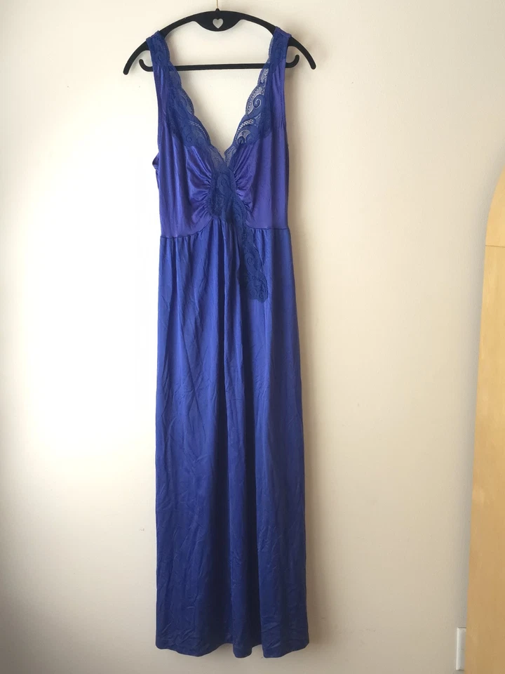 Camisón De Colección Largo Completo Nylon Talla Pequeña 8-10 Azul Con Detalle de Encaje Sears Foto 2 de 4