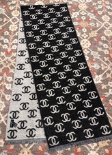 Autentica sciarpa CHANEL CC logo stola lana cashmere made in Italy grigio e nero