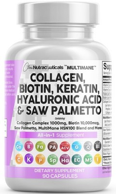 Clean Nutraceuticals Collagen Pills 1000mg Biotin 90 Count (Pack of 1) 