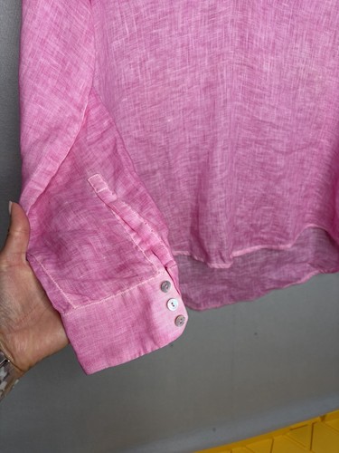 120% Lino Magenta Pink Sz IT42/US Medium 100% Linen Popover V Neck Blouse - Picture 4 of 7