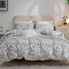 Queen Duvet Cover Floral, Soft Cotton 3 Pieces Queen Bedding Set, Chic Style ...