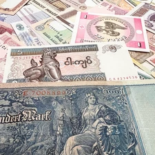 100+ Year Old Banknotes & Modern World Paper Money 56 Note Lot Set Currency Cash