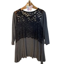 Karen Kane Women's 2X Gray Lace Top 3/4 Sleeve A-Line Tunic Blouse