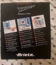 Ariete Vintage 2 Slice Toaster, Blue Retro Style, Defrost & Reheat