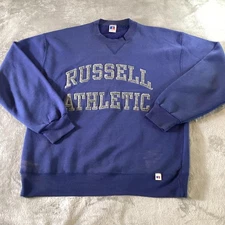 Vintage Russell Athletic Sweatshirt Mens Large Blue Crewneck Made USA 90s Logo