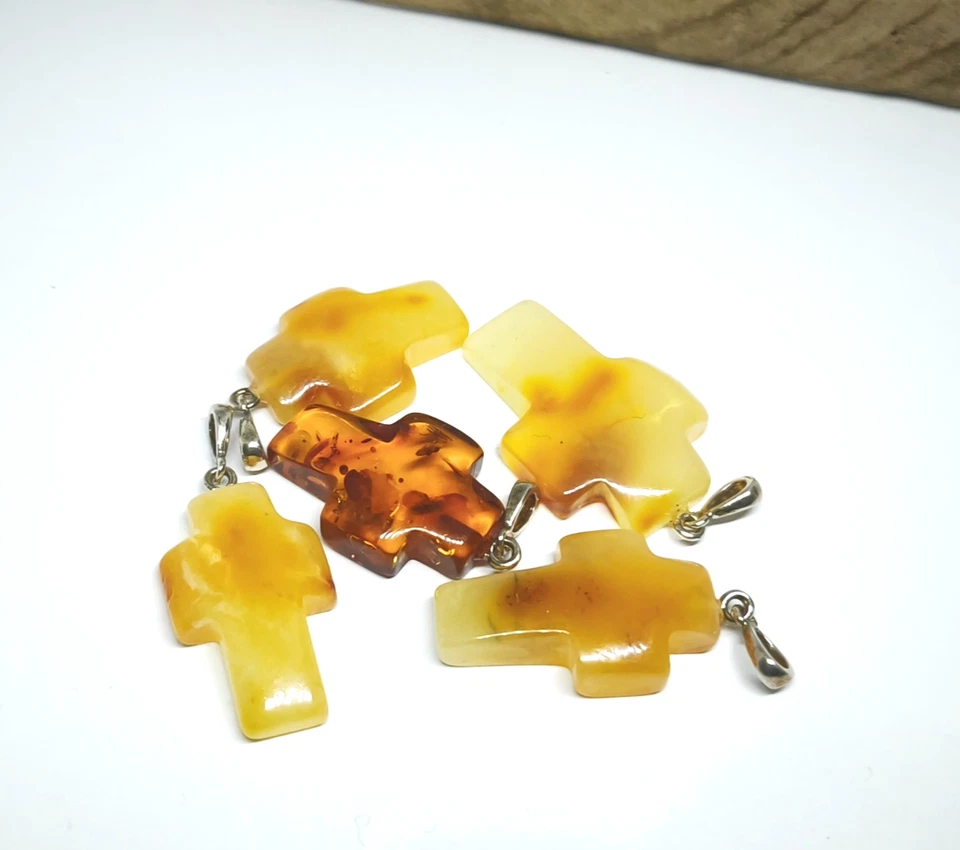 Lote de 5 colgantes cruz ámbar plata báltica natural 925 al por mayor joyas ámbar Foto 4 de 4