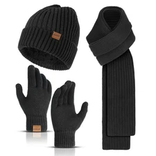 Winter Hat & Scarf Set Men Women Touchscreen Gloves Beanie Thermal Warm Uk
