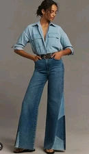 Joe's Jeans Bailey Pieced High Waisted Women's Flared Blue Jeans Size 28