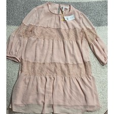 NWT BCBGeneration Womens Small Sheer Sleeves Lace Swing Mini Dress Rose MSRP $98