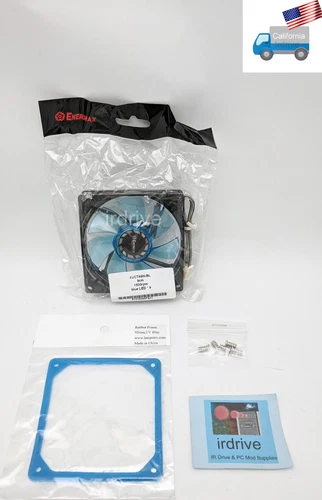 NEW Enermax 90mm Blue LED 3-pin 12V PC Case Fan+ UV Sensitive Anti-Vibration Pad