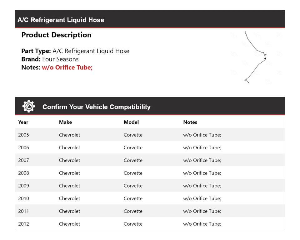 Шланг жидкостный для хладагента кондиционера Chevrolet Corvette 2005-2012 годов выпуска 4 сезона 2006 2007 - Изображение 2 из 4