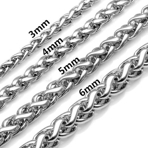 3/4/5/6MM Silver Braided Wheat Chain 