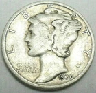 1936 D  Mercury Dime  90% Silver in Very Good VG to Fine F Condition