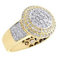 10K Gelbgold Rund Diamant GewöLbter Stufig Statement Rosa Ring 16Mm Band 1.50 Ct