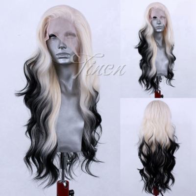 Black White Ombre Synthetic Lace Front Wig 2 Tone Colors  display picture 3