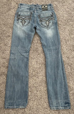 Rock Revival Derlin Slim Boot Cut Jeans Women's 30 Blue White Stitch Western