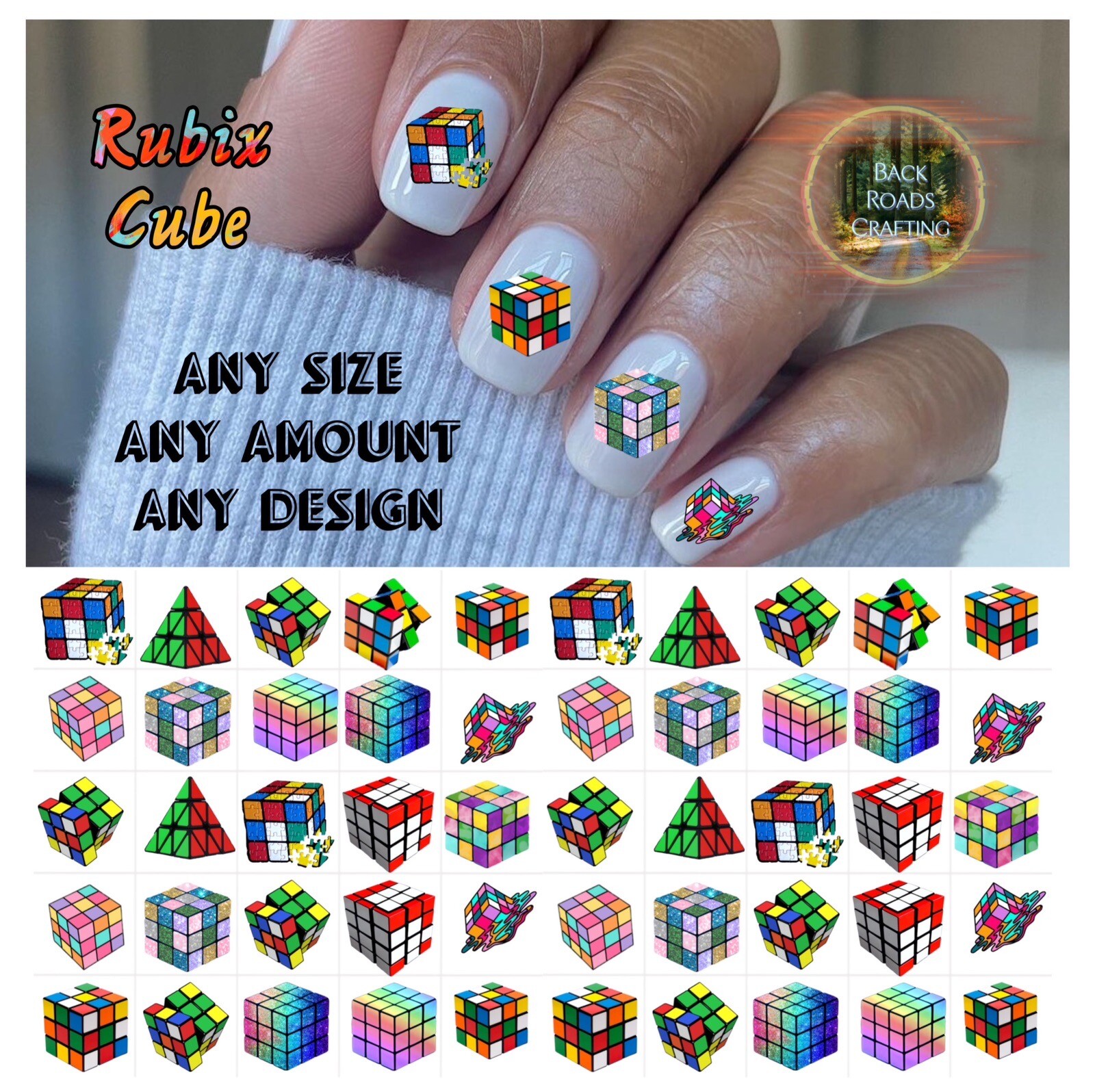 Rubix Cube Waterslide Nail Decals Set Of 50  Instructions & Bonus