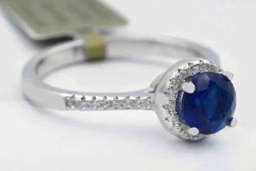 GENUINE 1.46 Cts BLUE & WHITE SAPPHIRE RING .925 Sterling Silver - NEW WITH TAG
