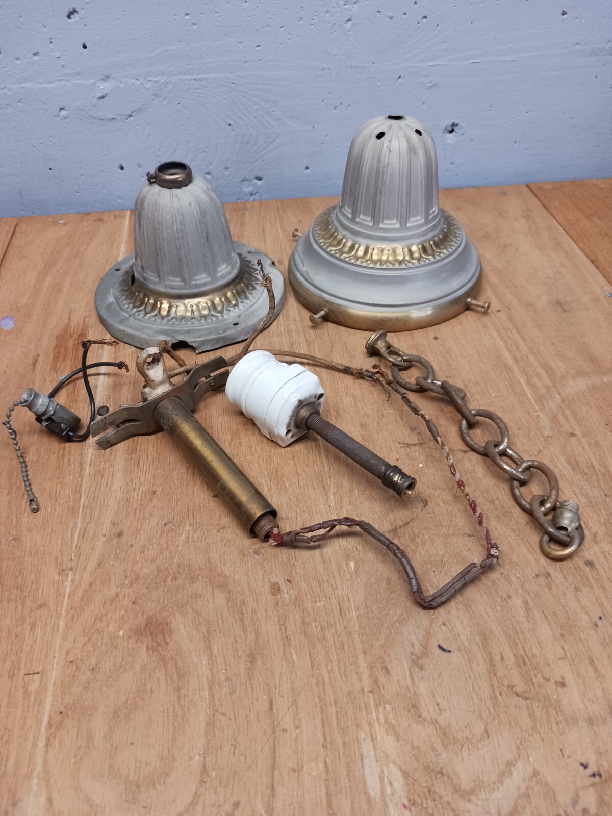 Antique Brass Schoolhouse Hanging Pendant Light Fixture (PARTS) See Photo's eBay