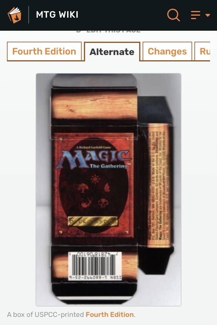 Magic The Gathering ✨FOURTH EDITION ALTERNATE DECK BOX (Empty