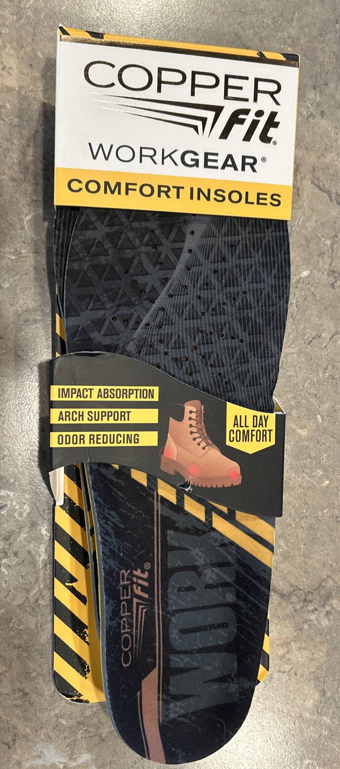Copper Fit Work Gear Comfort Insoles Arch Support One Size NEW