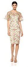 Adrianna Papell Beige Coral Floral Winding Blooms Sheath Social Dress 8 $179