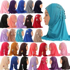 Muslim Kids Girls Turban Hijab Headscarf Instant Amira One Piece Khimar Hat 2-6Y