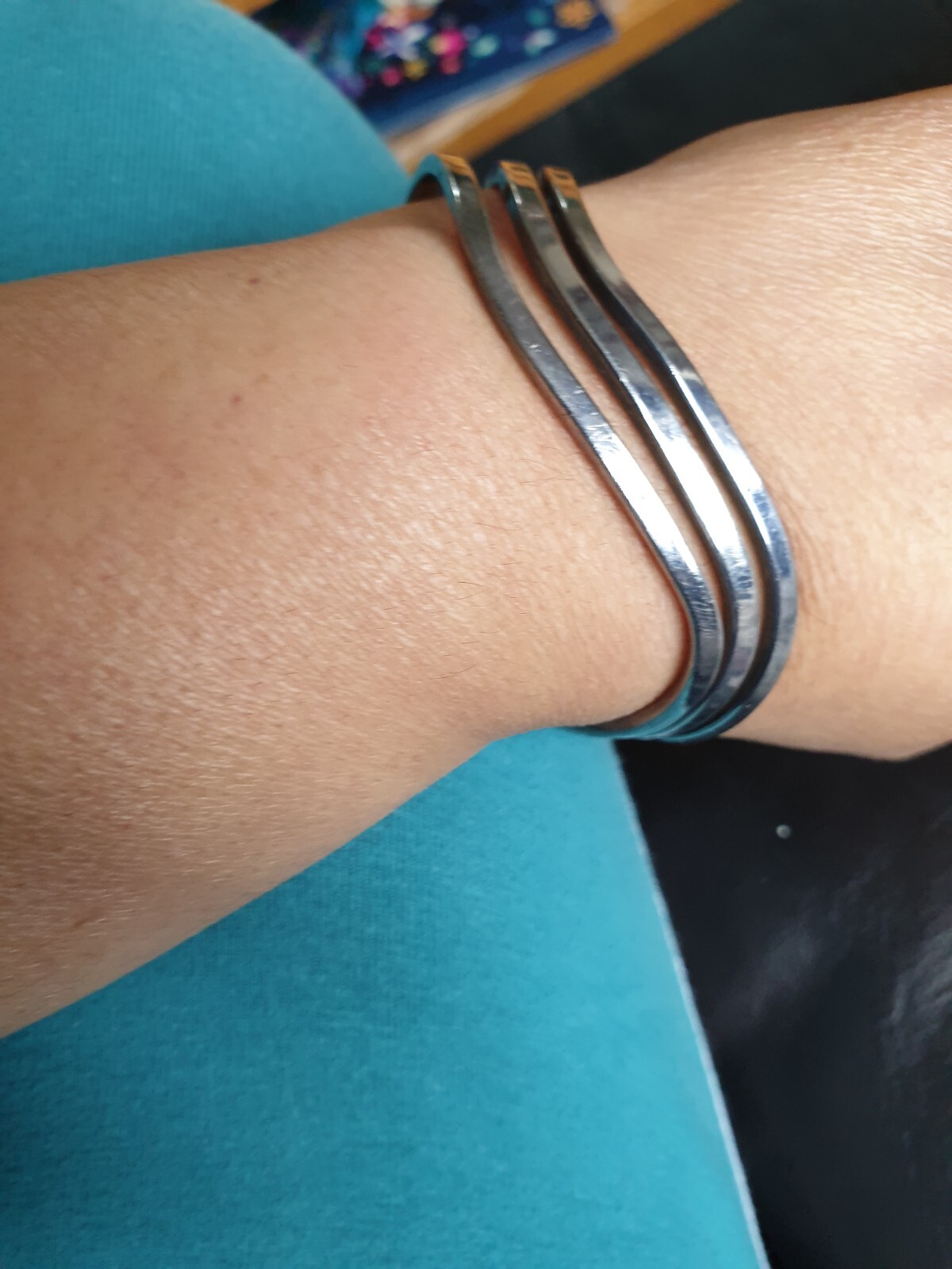 29.7g Heavy Triple Wave Cuff Bangle Solid Silver … - image 5