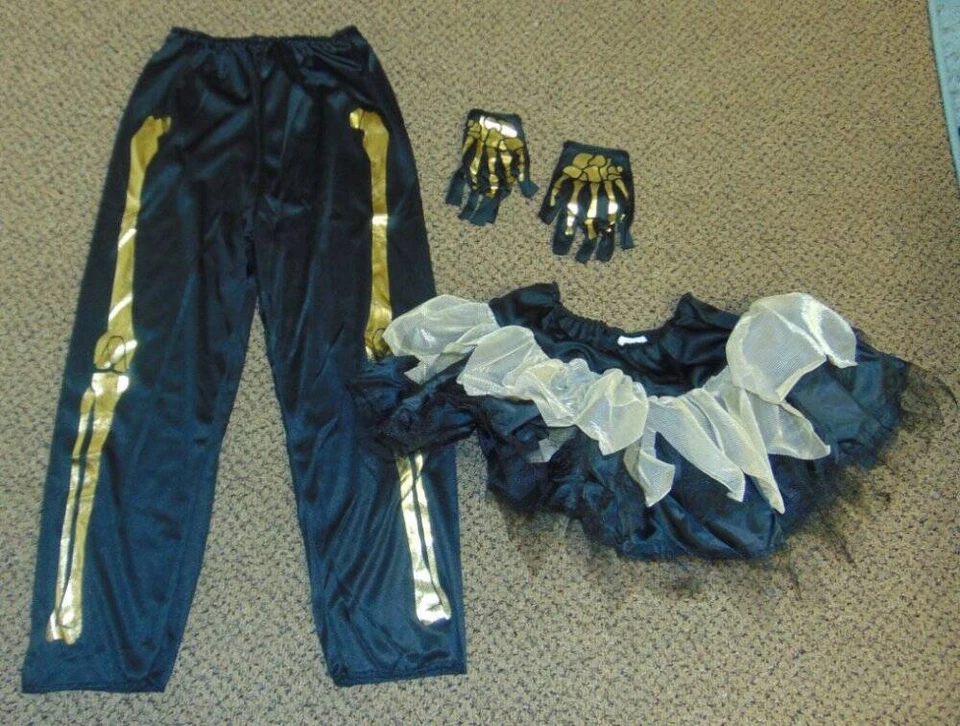 Disfraz Esqueleto Halloween 4/6 Dorado Negro 4 Piezas Falda, Pantalones, Guantes Niñas Foto 2 de 4