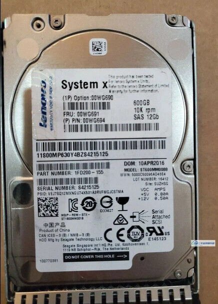 IBM LENOVO 00WG690 00WG691 600GB SAS 10K 12GBPS 2.5" G3HS X3650M5 Hard Drive - Image 3 of 3